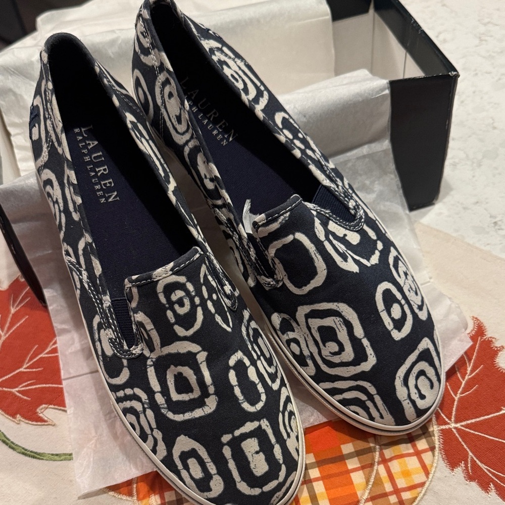Ralph Lauren Navy Blue and White Patterned Sneakers